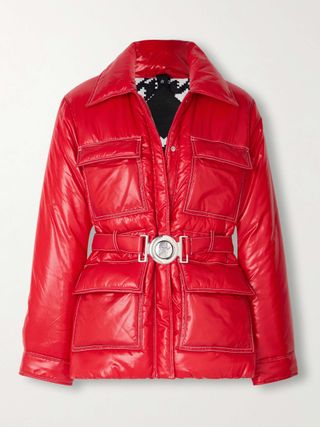 Jade Belted Quilted Padded Glossed-Shell Ski Jacket