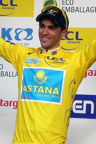 Alberto Contador (Astana) held on to the lead despite being caught up in a crash.