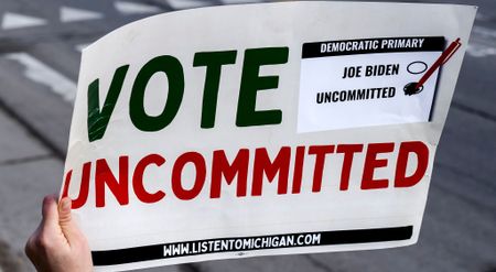 Sign urging voters to cast their ballots against Democrats over Gaza policy