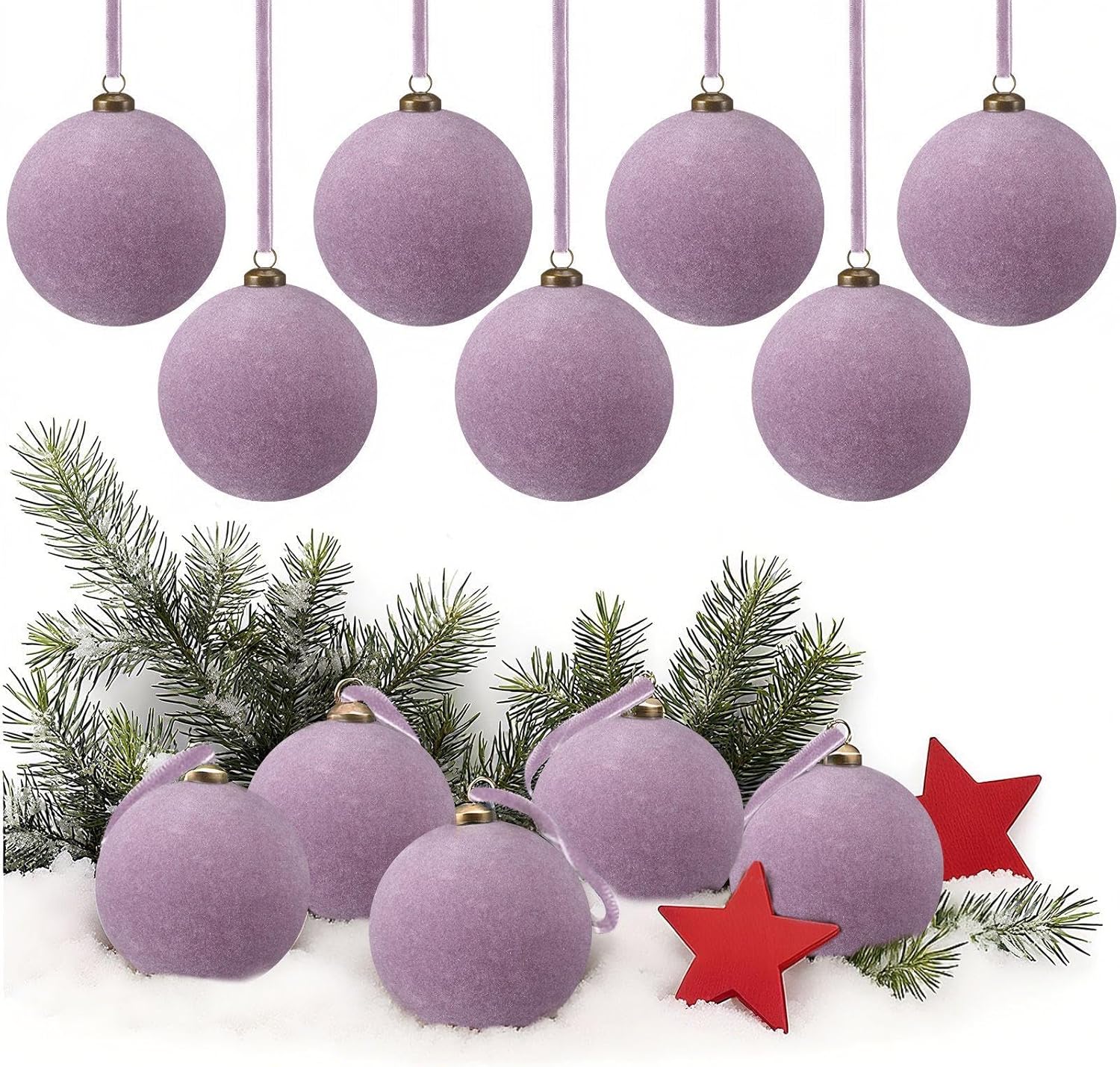 Arrowbash 32 Pcs Taro Purple Velvet Christmas Balls Bulk - 3.15 Inch Flocked Christmas Tree Ball Ornaments Xmas Shatterproof Hanging Ornaments for Xmas Tree Garland Holiday Party Decoration