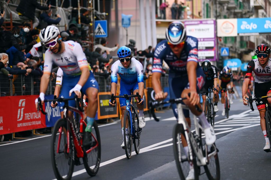 SANREMO ITALY MARCH 19 Michael Matthews of Australia and Team BikeExchange Jayco reacts after cross the finishing line during the 113th MilanoSanremo 2022 a 293km one day race from Milano to Sanremo MilanoSanremo on March 19 2022 in Sanremo Italy Photo by Tim de WaeleGetty Images