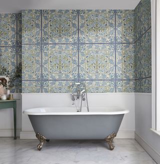 Bathroom with Wilhelmina wallpaper by Morris & Co