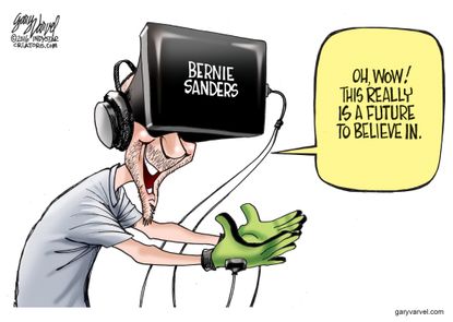 Political Cartoon U.S. Bernie Virtual Reality