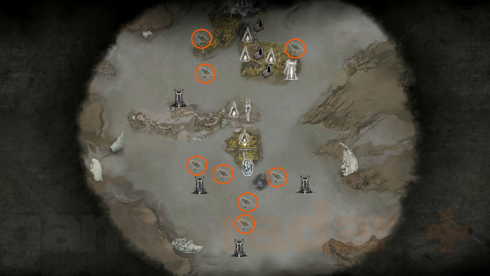 The Mortal Shell 2 map, showing the locations of Ruk, the Harbinger's Companion.