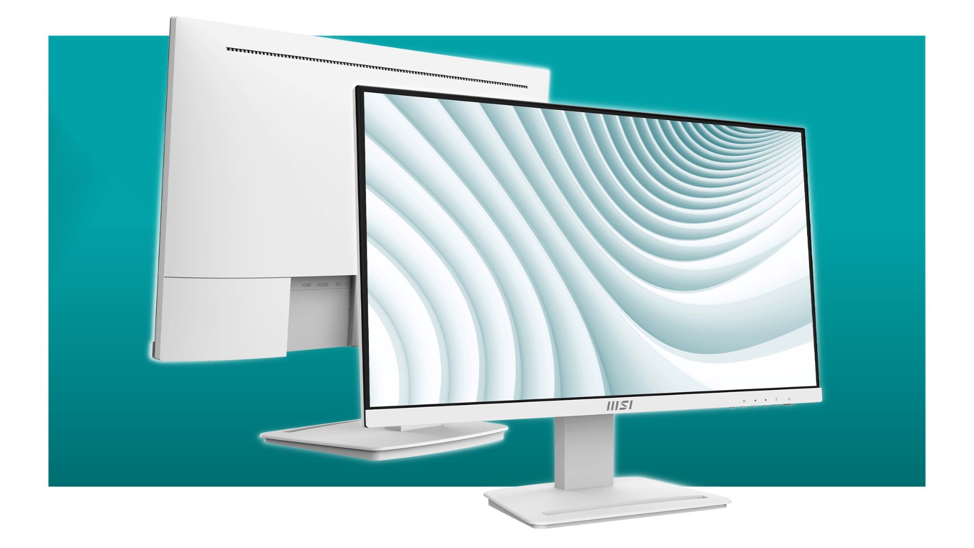 MSI Pro MP243XW on a blue background