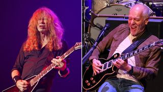 Dave Mustaine and Peter Frampton playing live on stage in two separate pictures