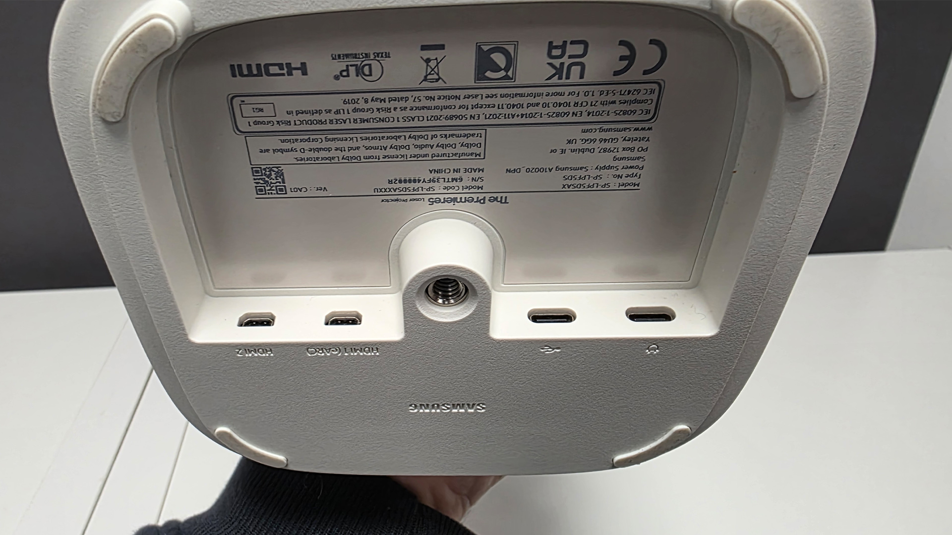 Samsung The Premiere 5 ultra short throw projector rear of device showing connections