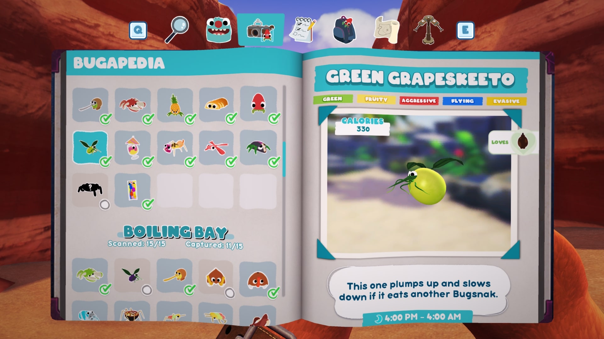 Bugsnax Bugapedia: Green Grapeskeeto