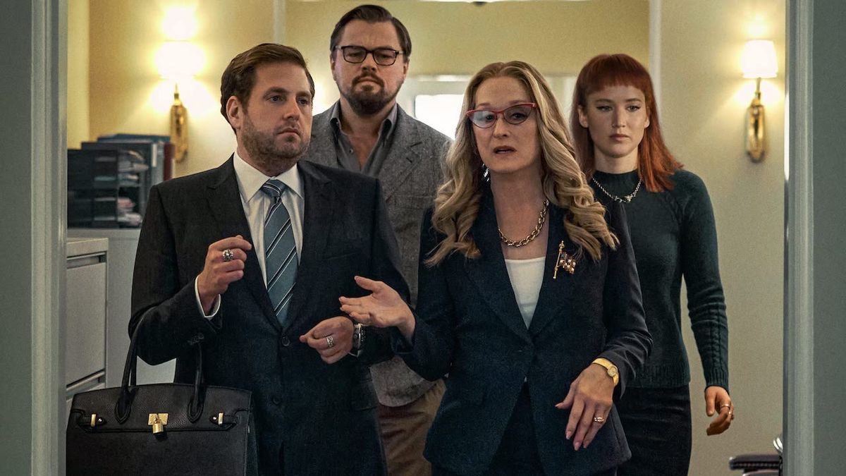 Jonah Hill, Meryl Streep, Leonardo DiCaprio and Jennifer Lawrence in Netflix&#039;s Don&#039;t Look Up