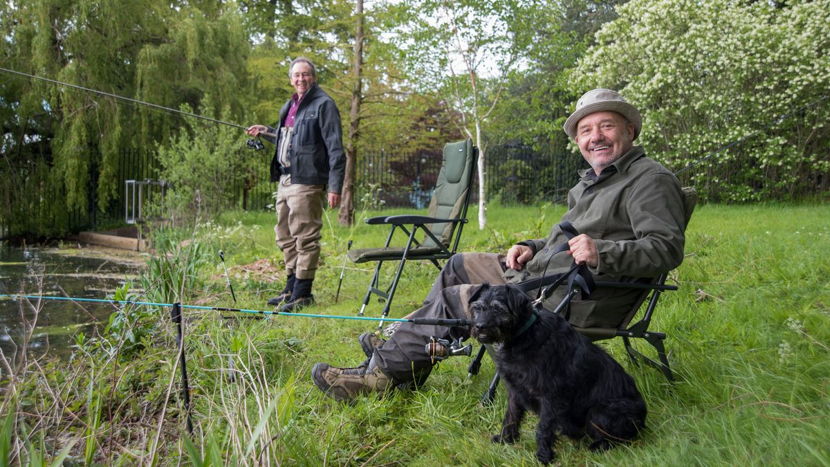 Bob Mortimer and Paul Whitehouse by the water for Mortimer and Whitehouse: Gone Fishing 