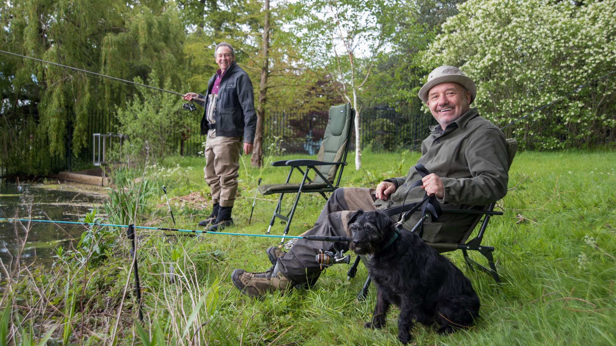 Bob Mortimer and Paul Whitehouse by the water for Mortimer and Whitehouse: Gone Fishing 