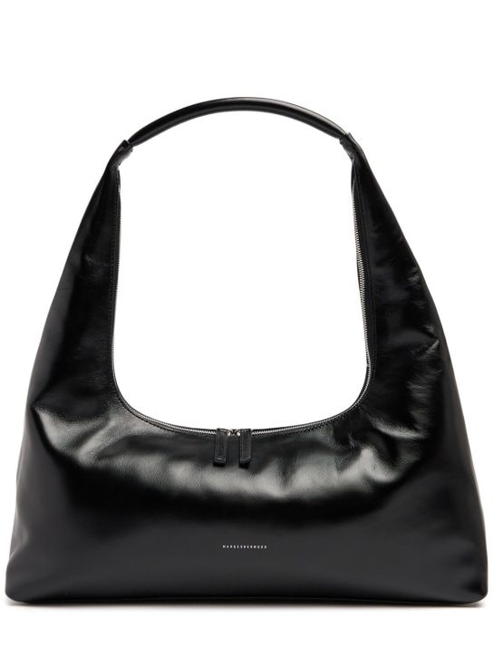 Large Hobo Plain Leather Shoulder Bag - Margesherwood - Women - Black Glossy Pl - Unique