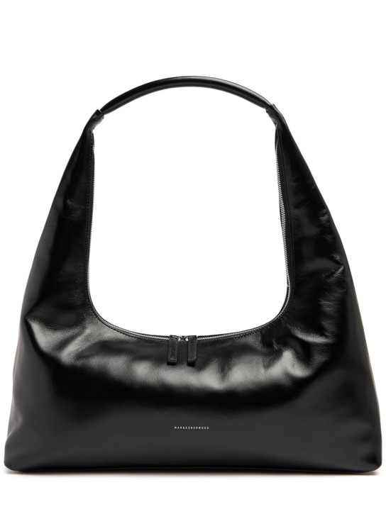 Large Hobo Plain Leather Shoulder Bag - Margesherwood - Women - Black Glossy Pl - Unique