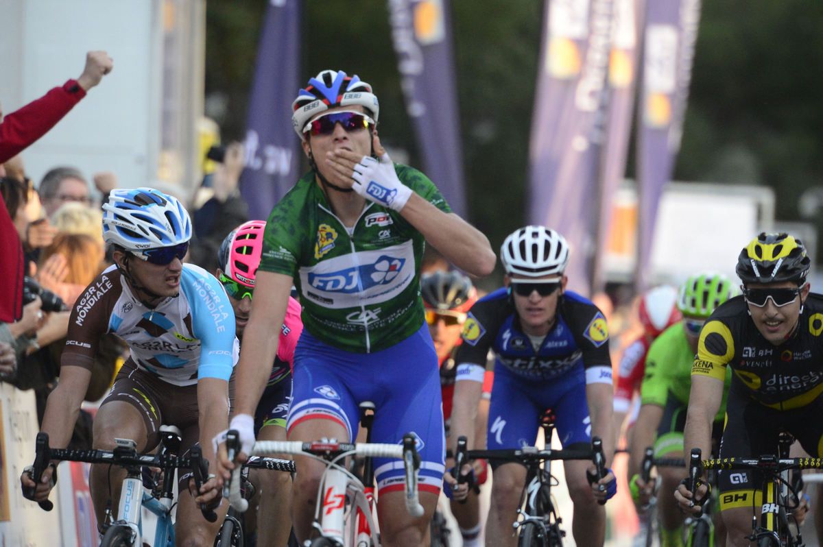 Arthur Vichot celebrates his stage win, and with it, overall victory for the second time
