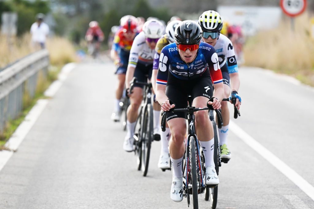 GANDIA SPAIN FEBRUARY 13 Demi Vollering of Netherlands and Team FDJ SUEZ leads the attack during the 9th Setmana Ciclista Volta Femenina de la Comunitat Valenciana 2025 Stage 1 a 112km stage from Alzira to Gandia on February 13 2025 in Gandia Spain Photo by Szymon GruchalskiGetty Images