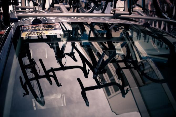 Bikes are loaded and ready to go for the first day of Coppi e Bartali.