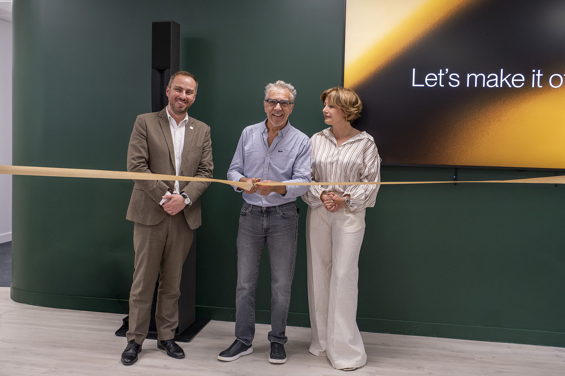 Left to right: G&amp;eacute;rald Yven, Christian Heil, and Anne Hamlet at the grand opening of L-Acoustics&amp;rsquo; corporate office in Massy, France