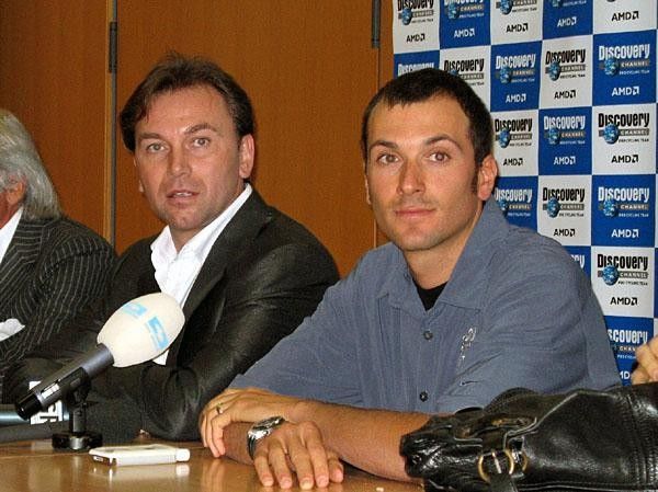 Johan Bruyneel and Ivan Basso at Discovery Channel press conference