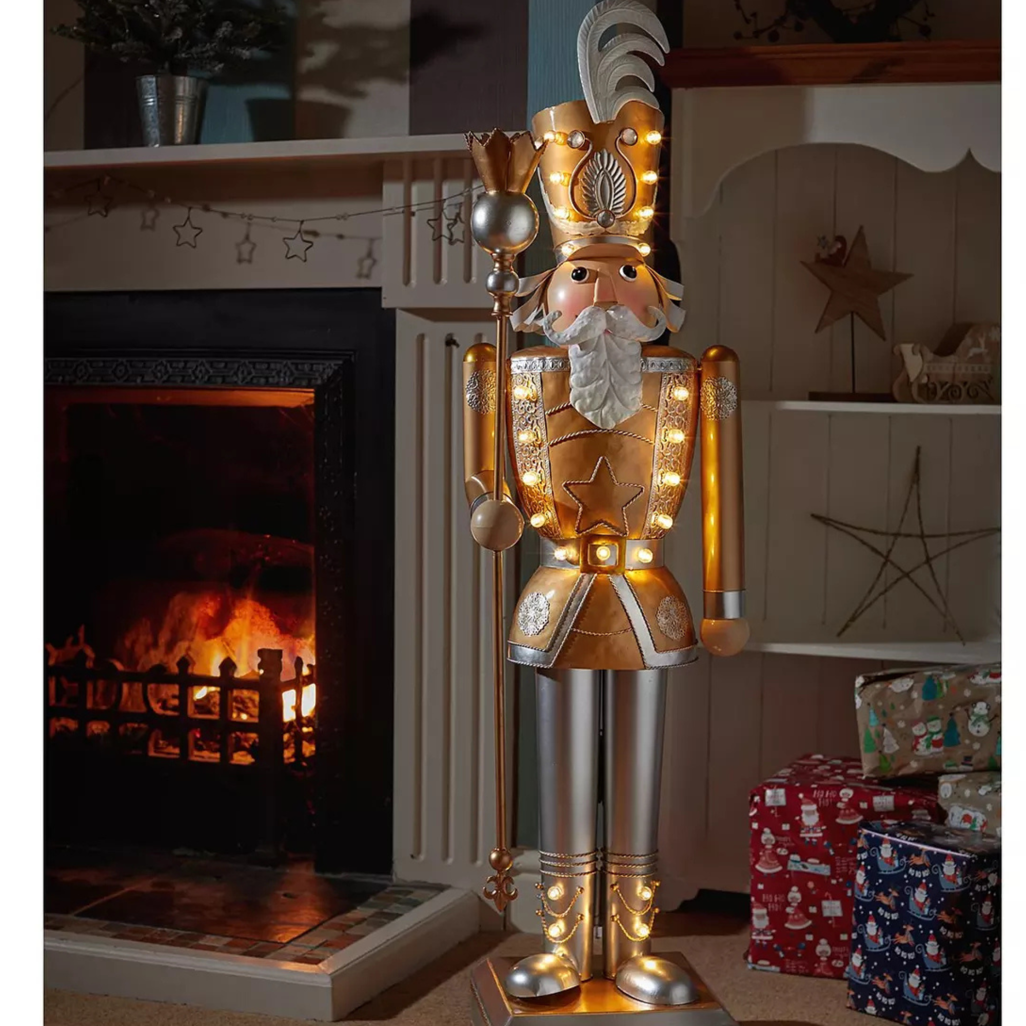 Three Kings 120 cm Lit Giant Nutcracker - Gold/Silver