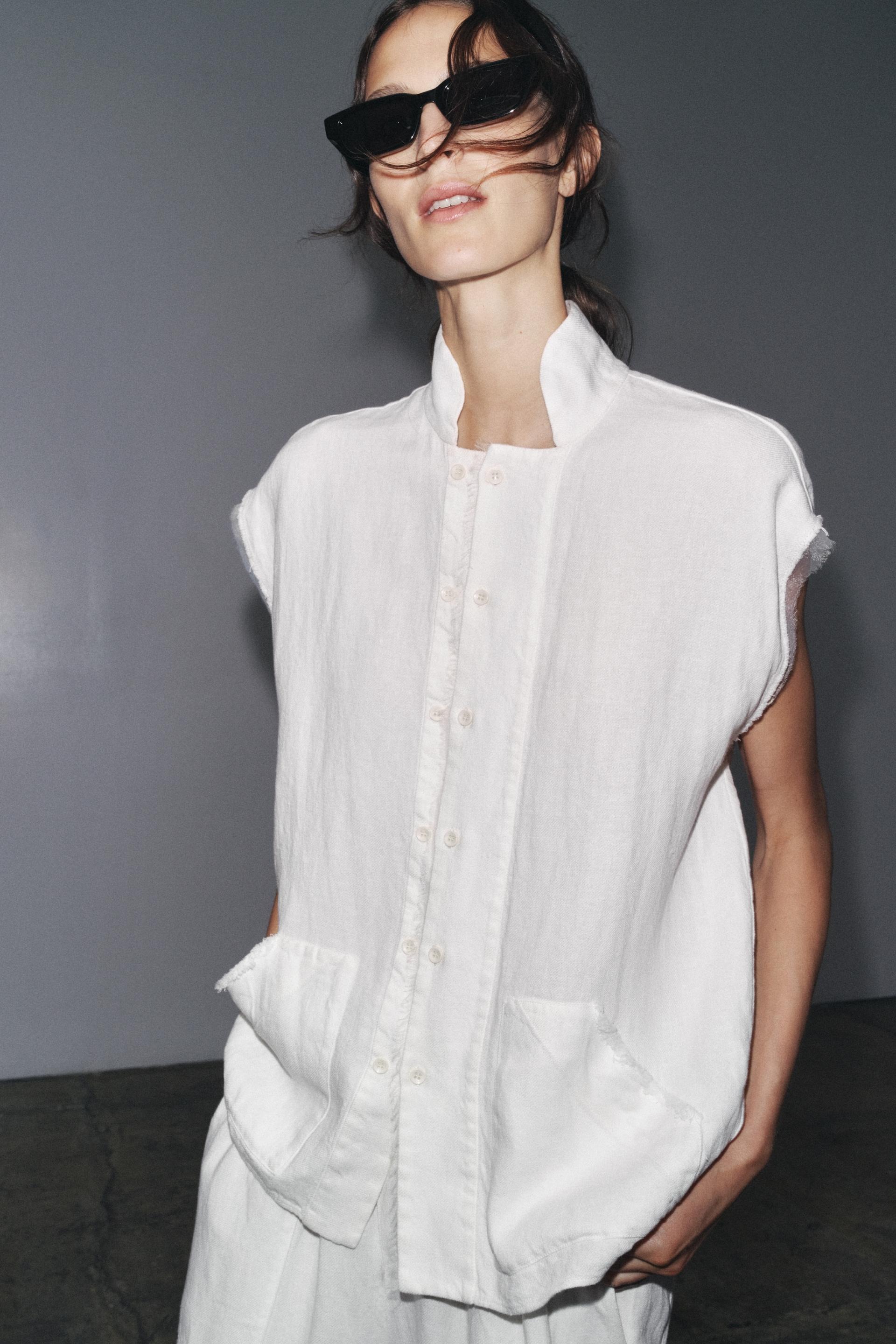 ZARA, Linen Shirt With Double Buttons