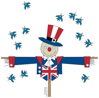 Editorial cartoon World Brexit scarecrow