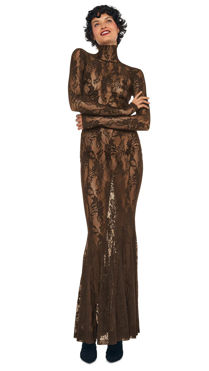 Norma Kamali, Long Sleeve Turtleneck Fishtail Gown