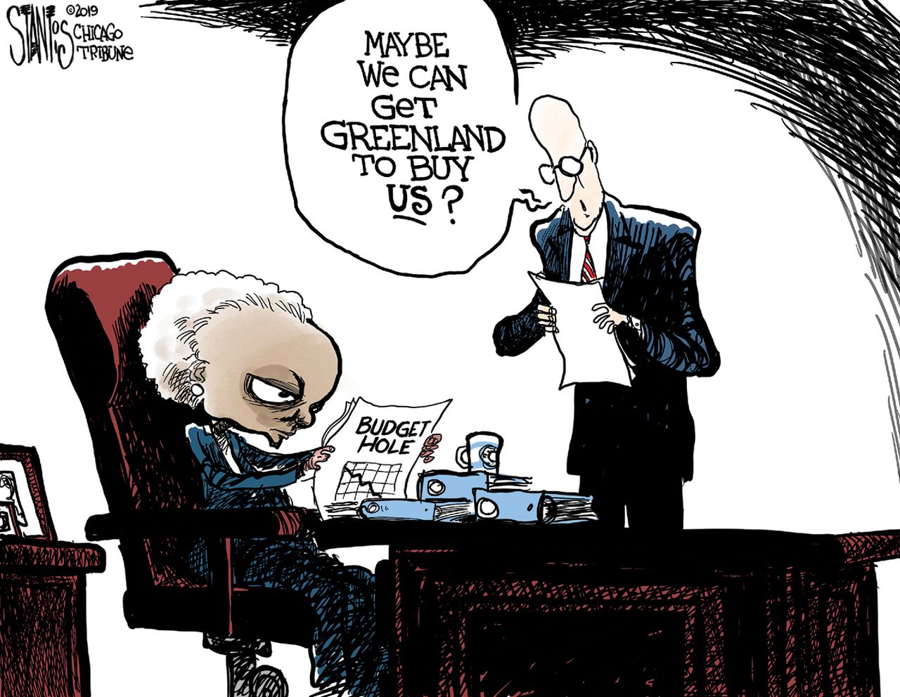 Political Cartoon U.S. Deficit Budget Hole Greenland Deal