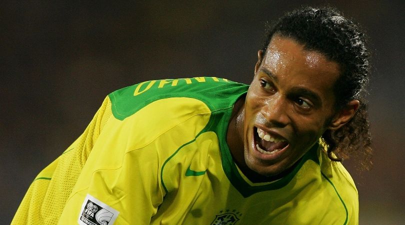 Ronaldinho in action for Brazil against Mexico at the 2005 Confederations Cup.