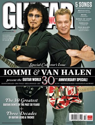 Tony Iommi (left) and Eddie Van Halen on the cover of Guitar World's 2010 30th Anniversary special issue