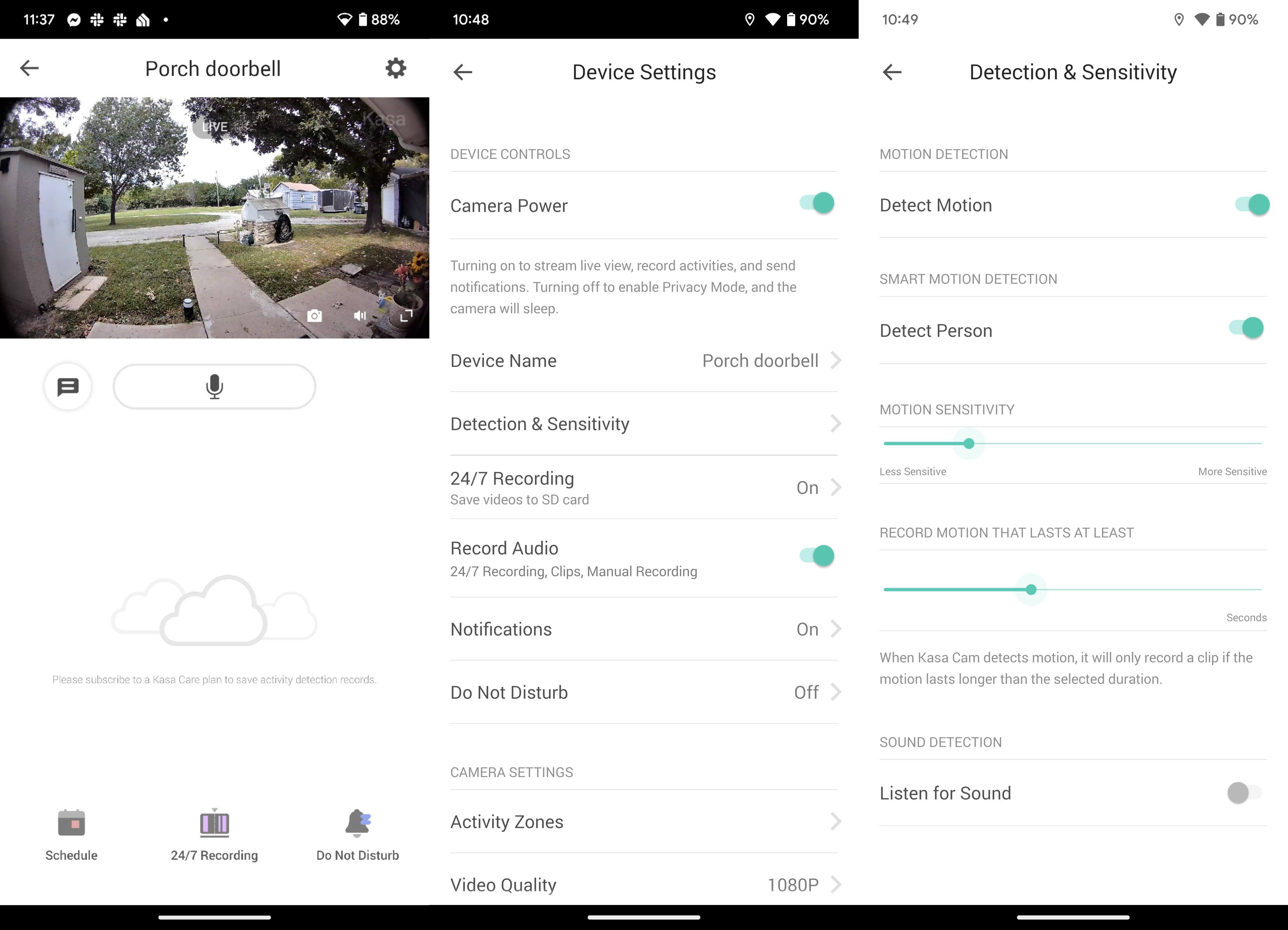 Kasa Smart Video Doorbell uygulaması ekran görüntüleri