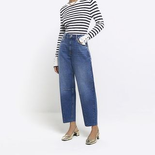 Blue High Waisted Tapered Jeans