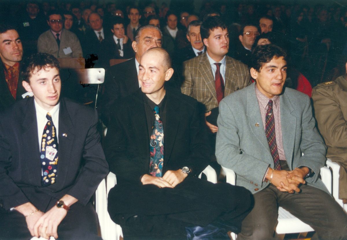 Rebellin and fellow neo-pro Marco Pantani alongside