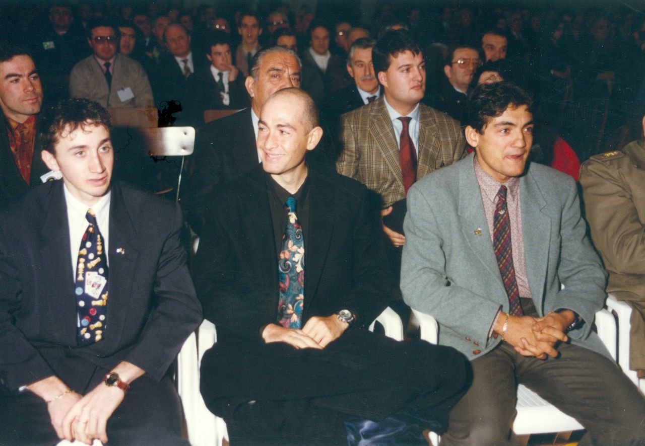 Rebellin and fellow neo-pro Marco Pantani alongside