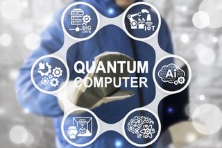 Quantum computing on a screen with a man's had