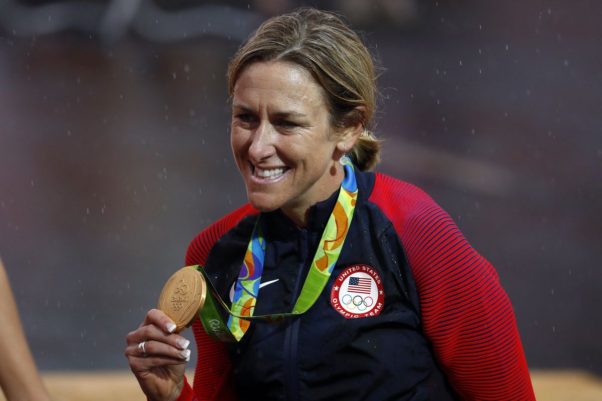 Kristin Armstrong with her third Olympic gold medal
