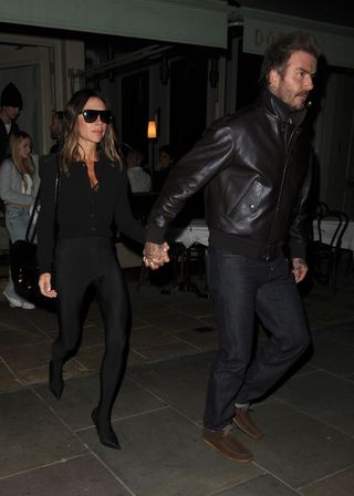 The Beckham family enjoy a meal at local bistro Dorian in Notting Hill. Victoria wore an all black outfit, while David wore a leather jacket and jeans.