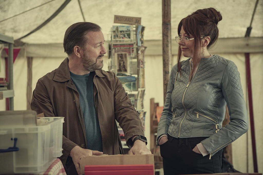 TV tonight Ricky Gervais and Diane Morgan.