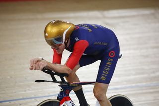 Bradley Wiggins on his way to breaking the UCI One Hour Record at Lee Valley Velopark Velodrome.