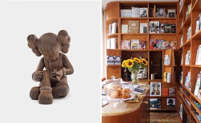 Kaws and Shreeji News: sculpture (left) and store interior (right)