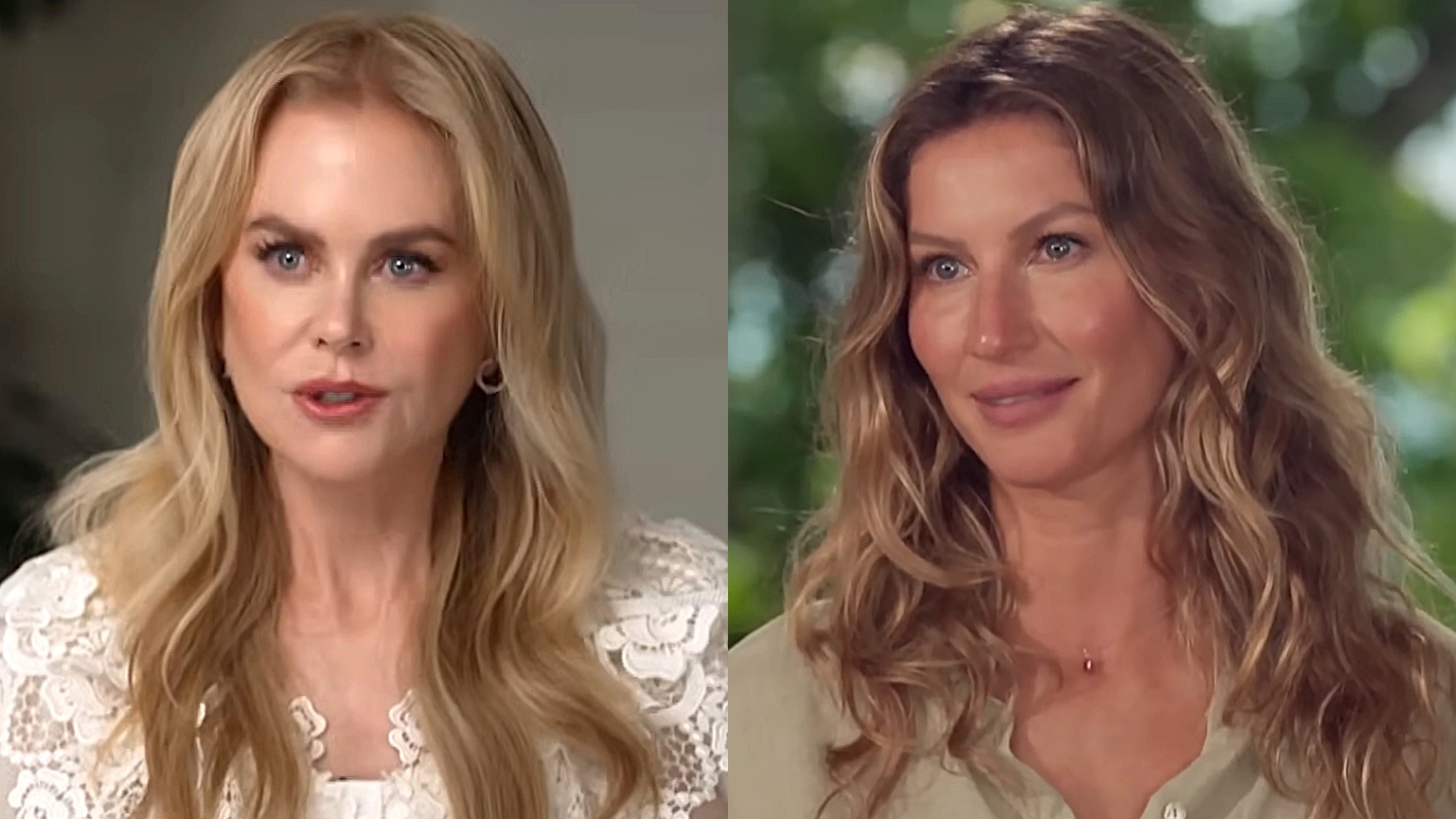 Nicole Kidman and Gisele Bundchen are shown in respective interviews with CBS Sunday Morning.