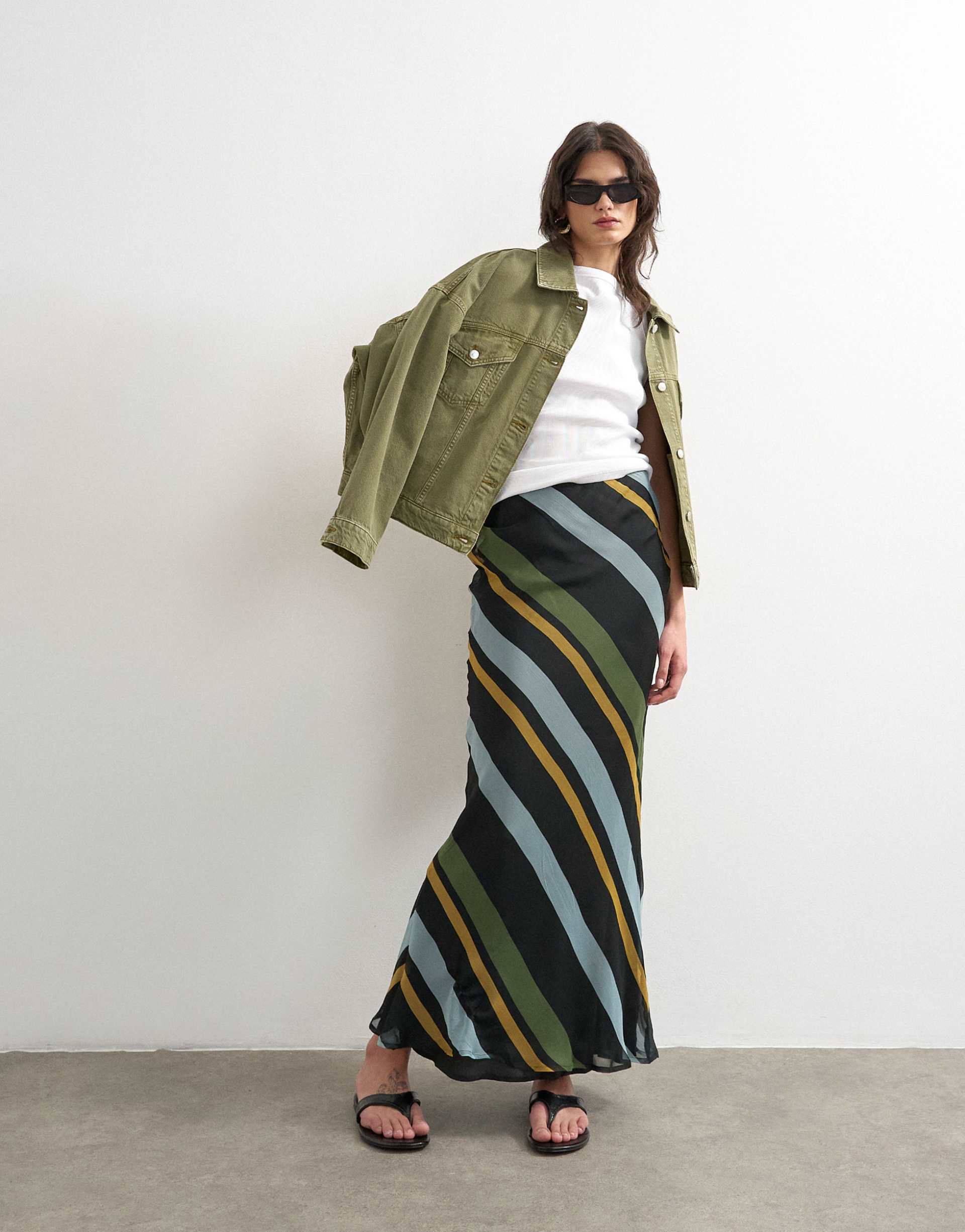 Topshop, Chiffon Bias Maxi Skirt in Bold Stripe