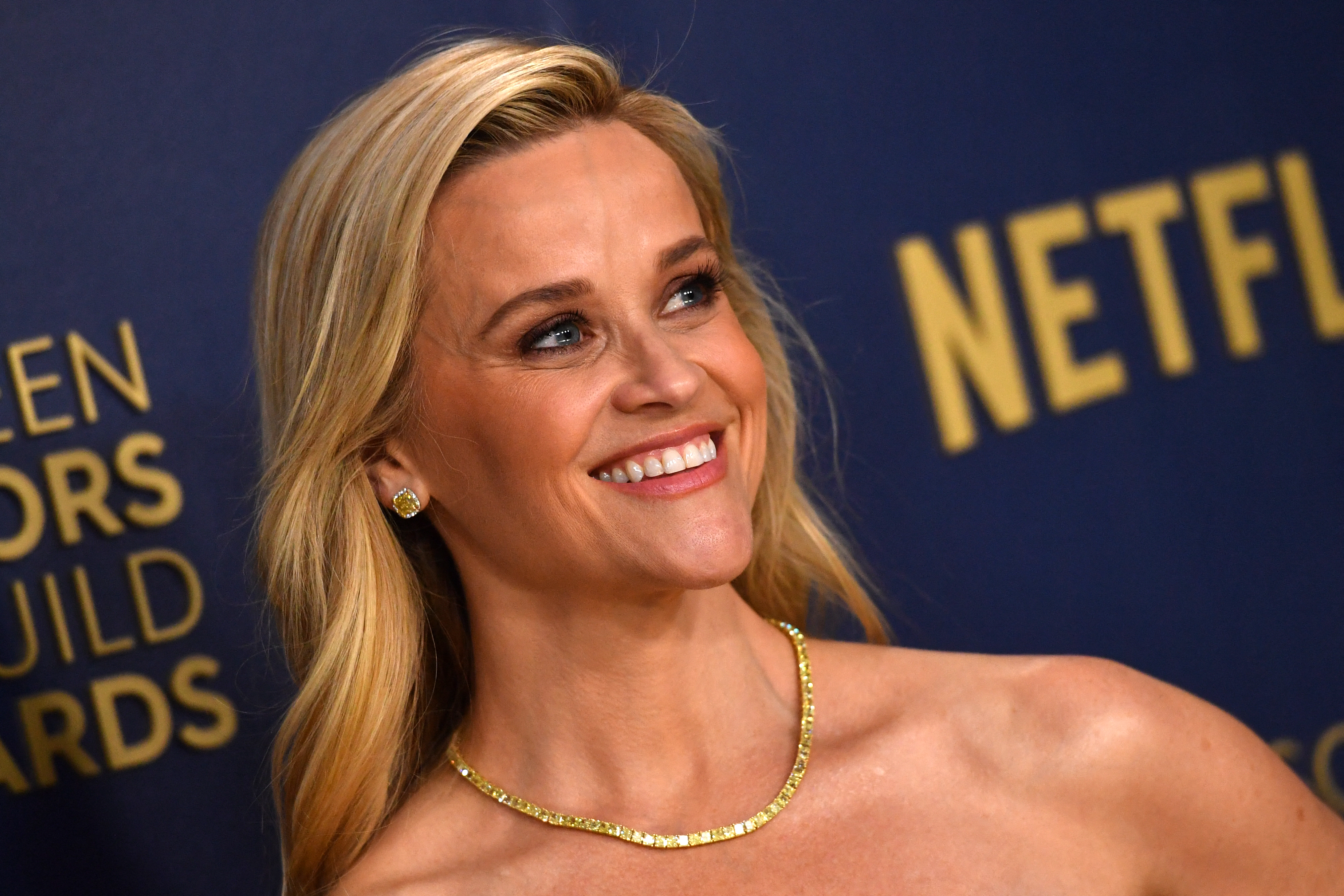 US actress Reese Witherspoon arrives for the 30th Annual Screen Actors Guild awards at the Shrine Auditorium in Los Angeles, February 24, 2024. (Photo by Valerie Macon / AFP)