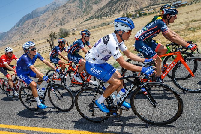 Travis McCabe (UnitedHealthcare) enjoys the day in the sprint leaders jersey on August 8, 2018 in Cedar City, Utah.