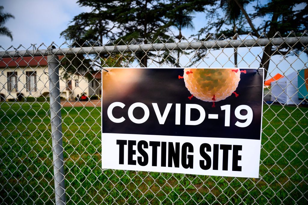 A sign to get COVID-19 testing.