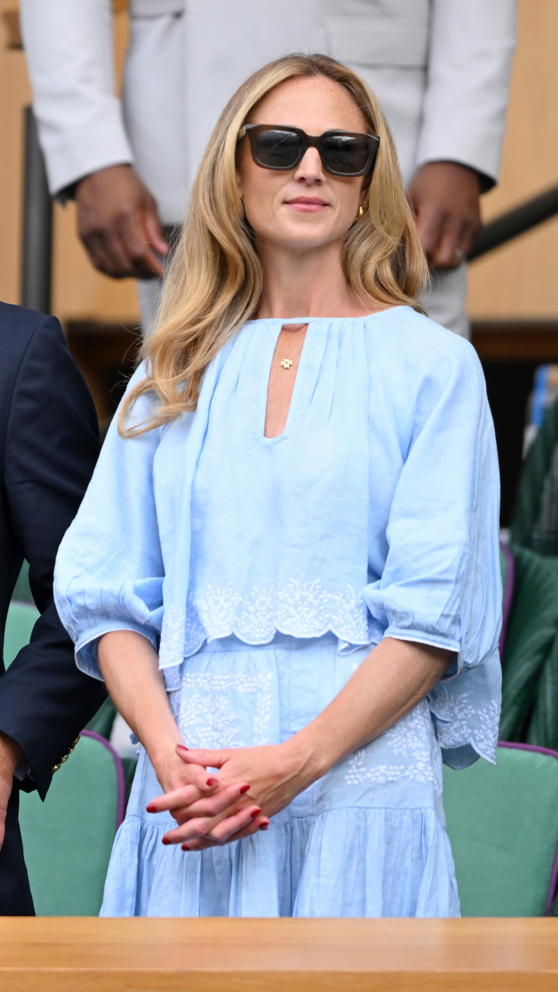 Harriet Phillips attends day ten of the Wimbledon Tennis Championships at the All England Lawn Tennis and Croquet Club on July 09, 2025