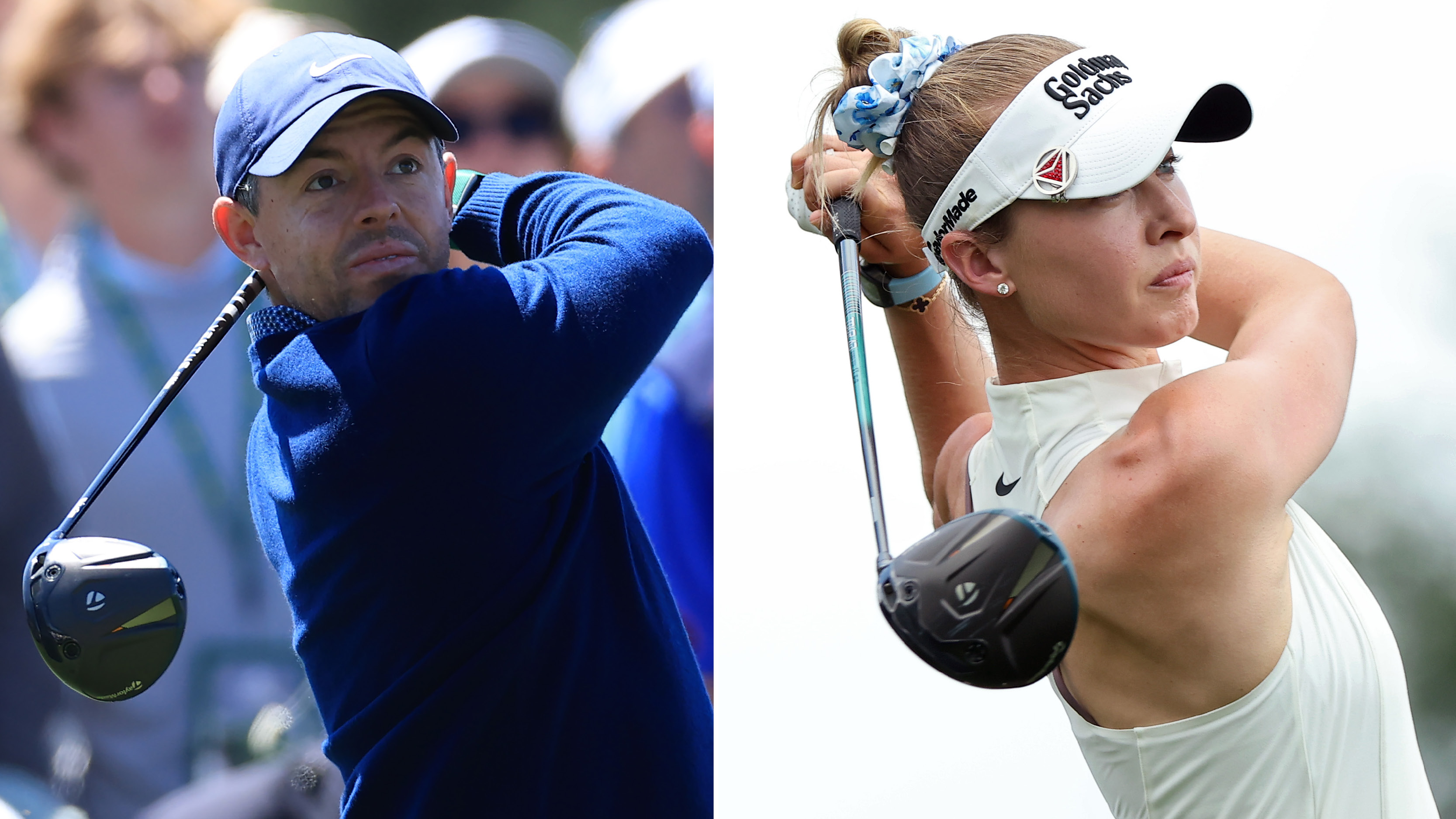 Rory McIlroy and Nelly Korda hit drivers off the tee