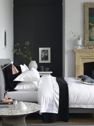 Black and white bedroom with painted alcoves