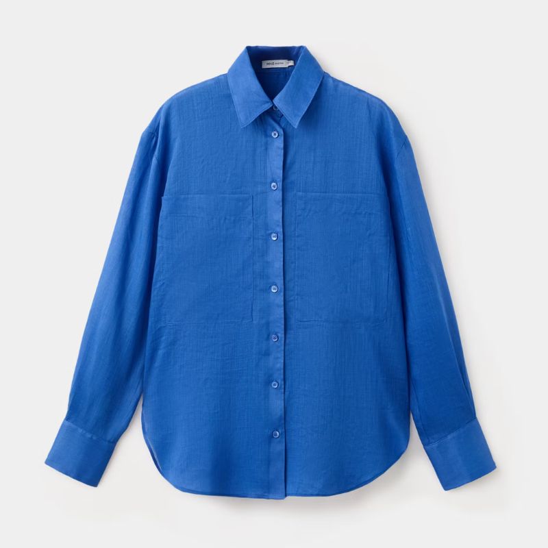 Mango, blue button up shirt