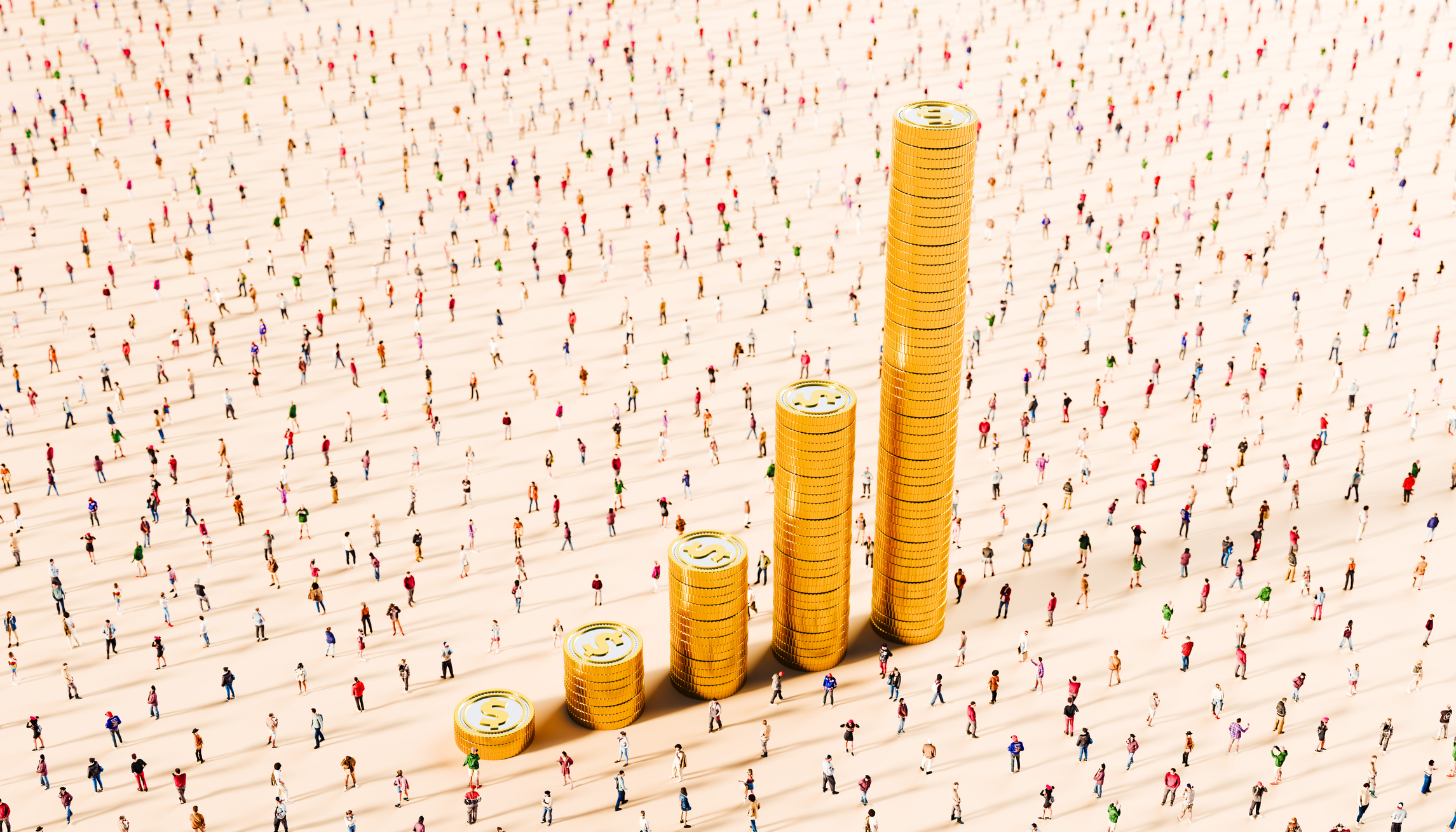 gold coins arranged to form a rising bar graph