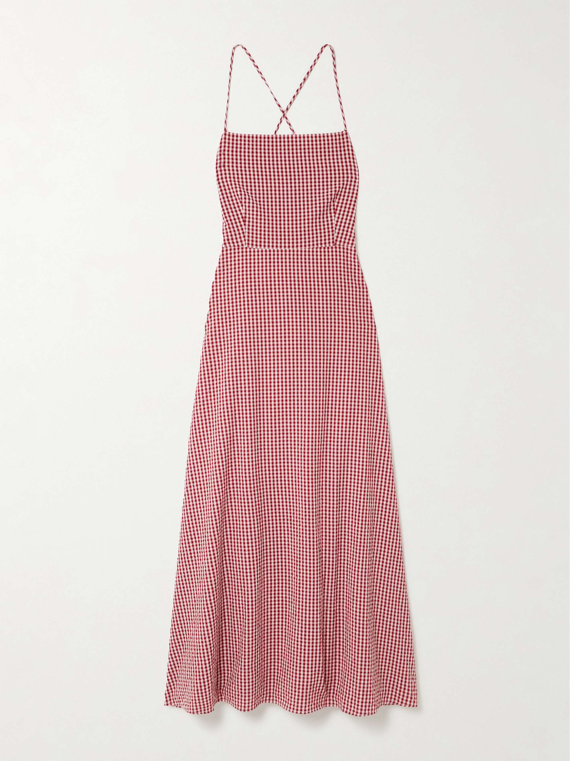 Lori Open-Back Gingham Linen-Seersucker Maxi Dress